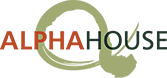Alpha House Calgary logo with orange and green text and circular design