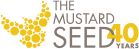 The Mustard Seed 40 Years logo featuring yellow circular graphics and grey text